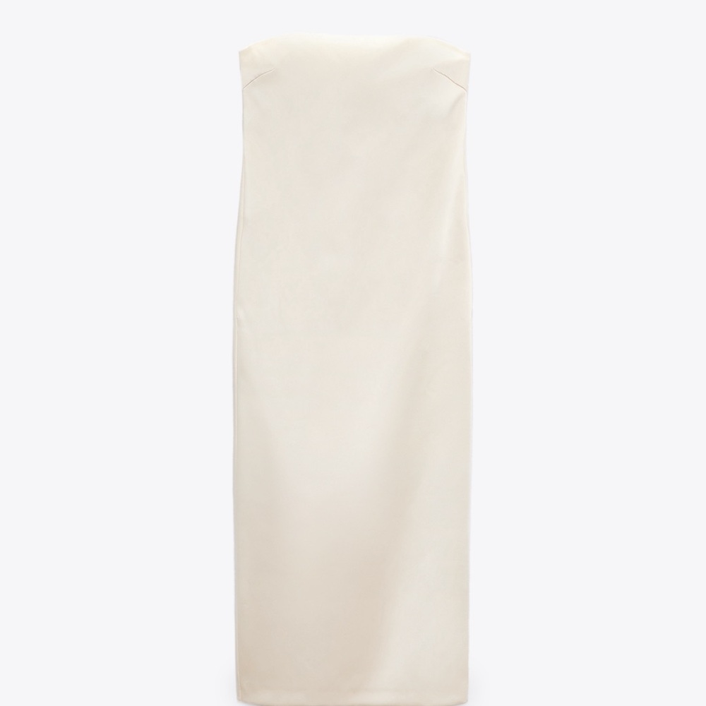 Zara Satin Strapless Cream Maxi Dress Size Medium
